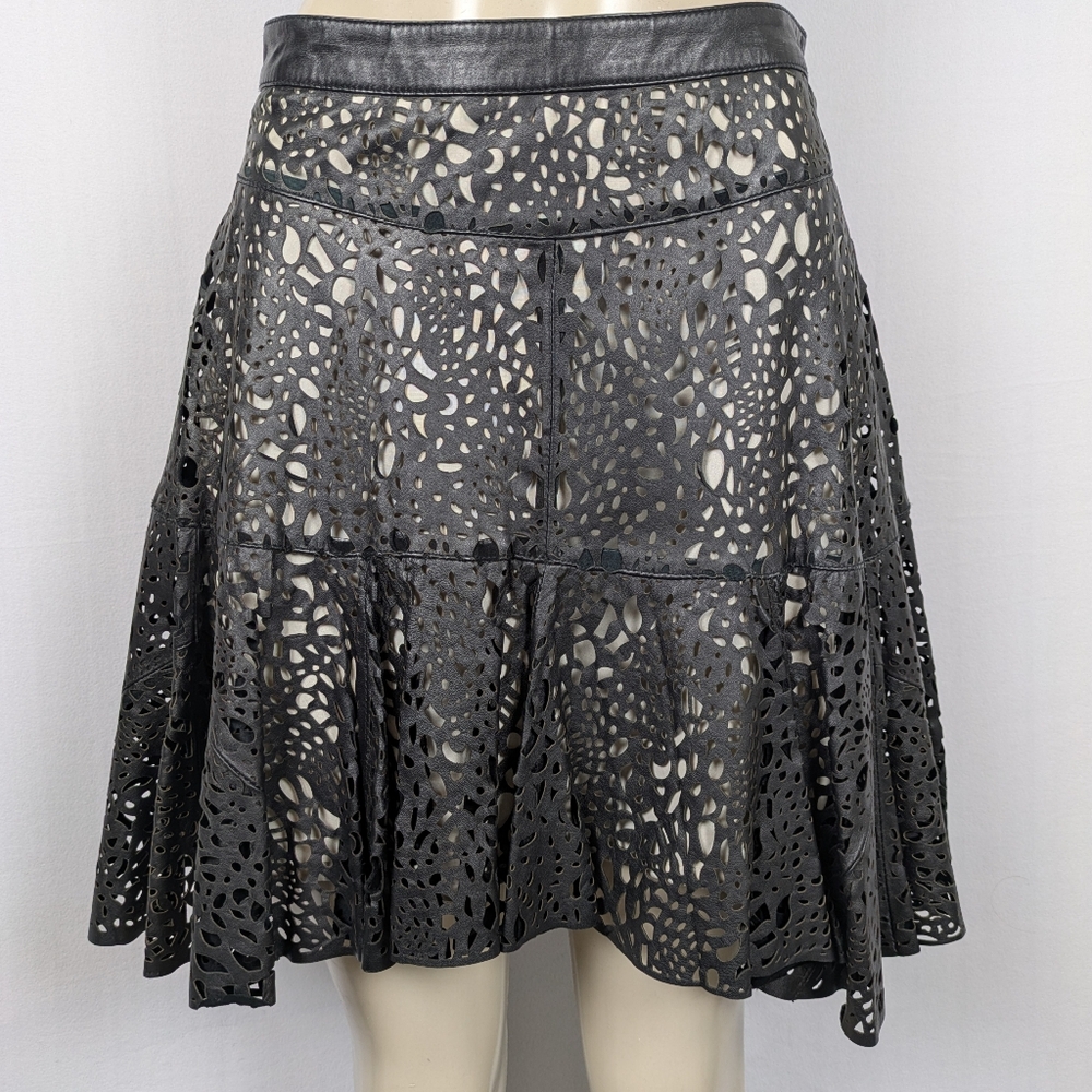 Winter Kate Leather Laser-Cut Skirt